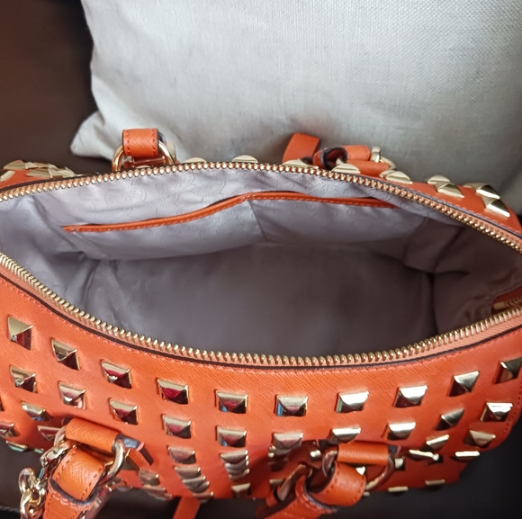 Michael Kors Medium Grayson Studded Satchel Orange - Picture 6 of 10